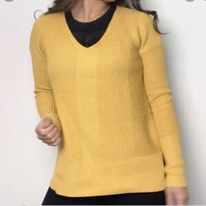 Rachel Zoe Yellow Mustard Color Cotton Blend V Neck Sweater Sz XL light NWT